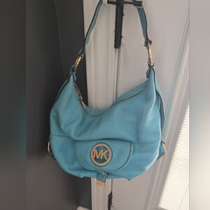 Michael Kors Aqua Shoulder Bag with Gold Accents